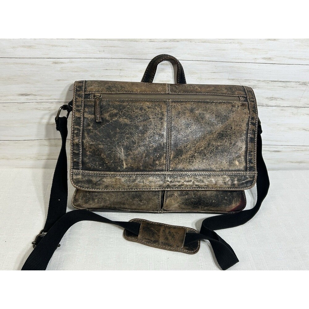 Vtg. Wilson Leather Brown Distressed Look Messenger Bag Briefcase Travel 15"x12"